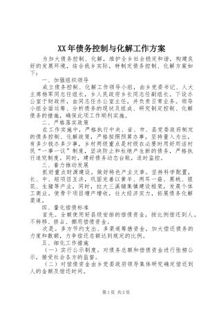 XX年债务控制与化解工作实施方案