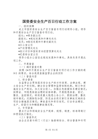 国资委安全生产百日行动工作实施方案