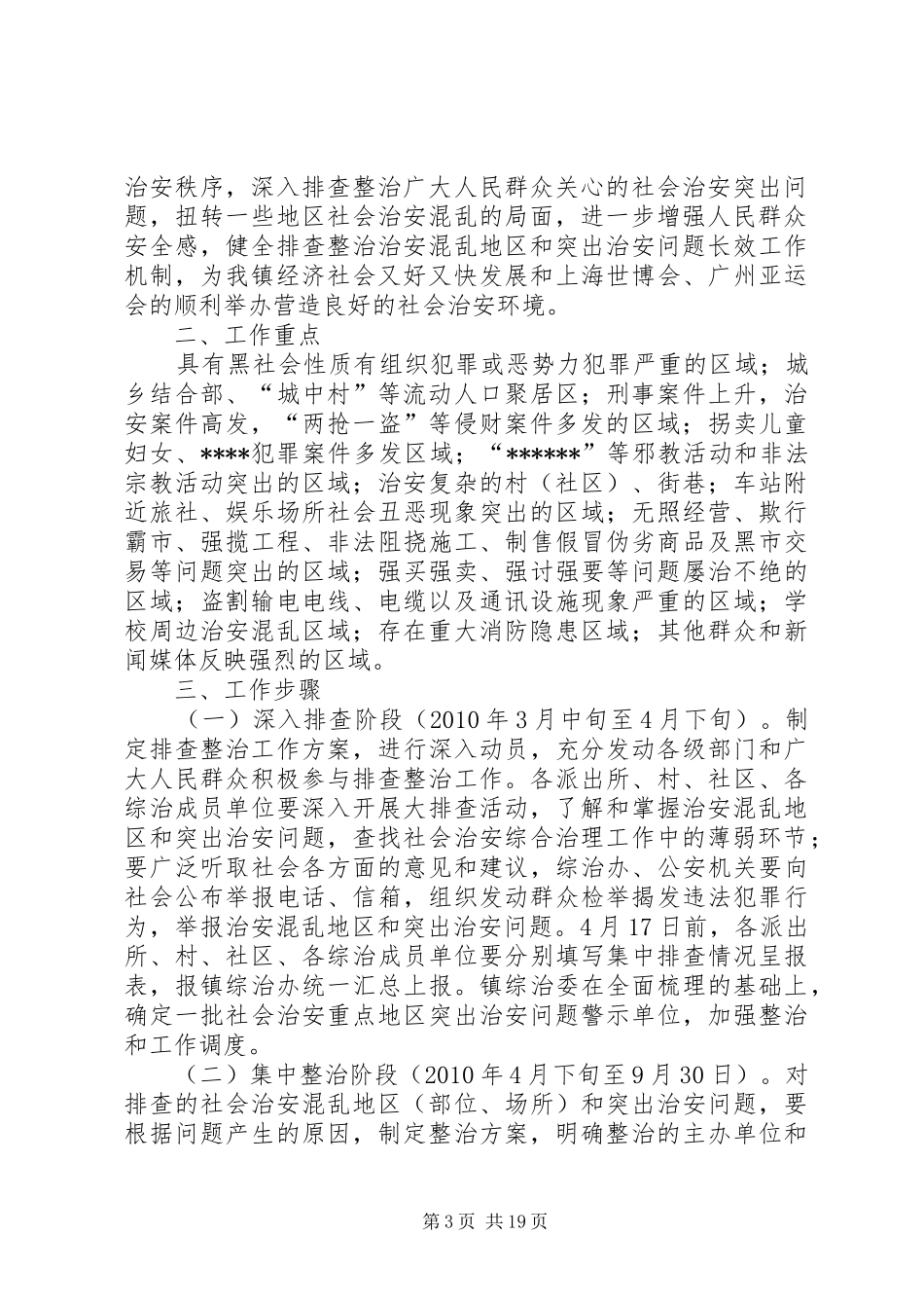XX镇关于开展社会治安重点地区和突出治安问题集中排查整治工作实施方案_第3页