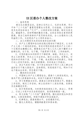 XX区委办个人整改实施方案