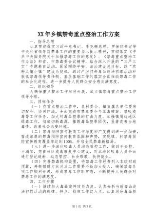 XX年乡镇禁毒重点整治工作实施方案