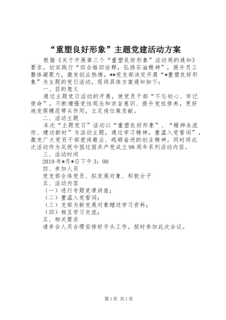 “重塑良好形象”主题党建活动实施方案