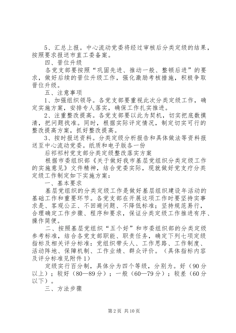 前祁村党支部分类定级整改落实实施方案_第2页
