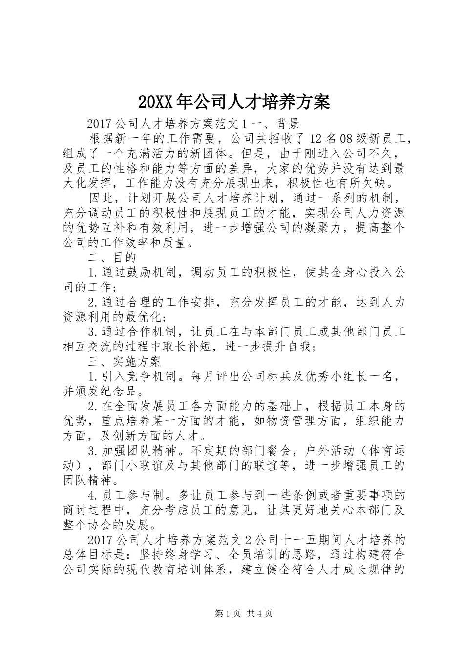 XX年公司人才培养实施方案_第1页