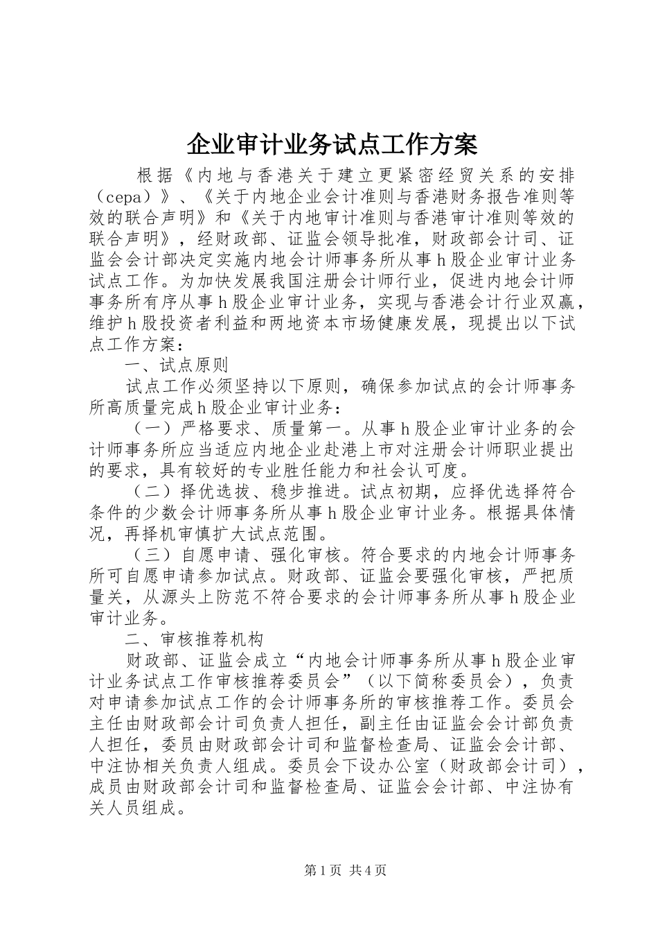 企业审计业务试点工作实施方案_第1页