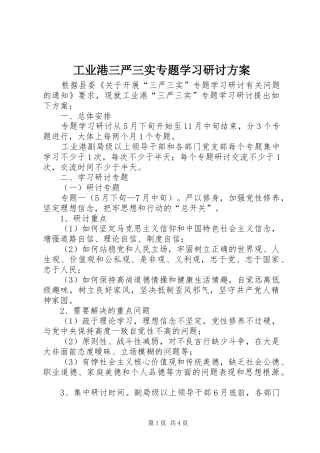 工业港三严三实专题学习研讨实施方案