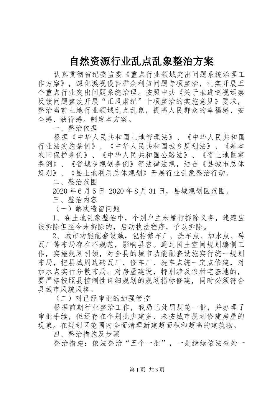 自然资源行业乱点乱象整治实施方案_第1页