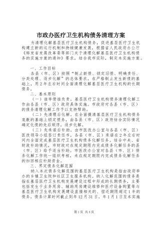 市政办医疗卫生机构债务清理实施方案
