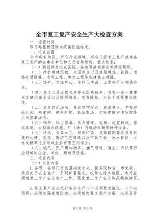 全市复工复产安全生产大检查实施方案