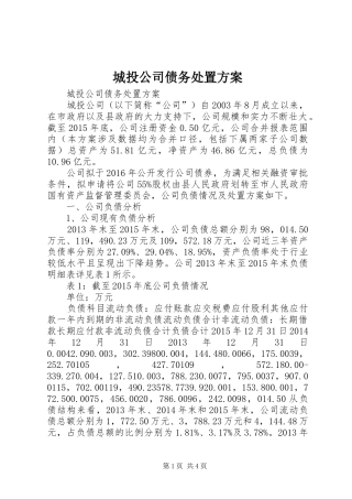城投公司债务处置实施方案