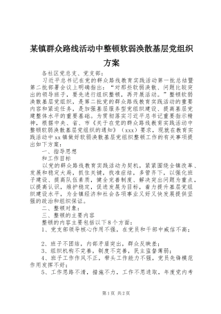 某镇群众路线活动中整顿软弱涣散基层党组织实施方案