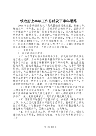 镇政府上半年工作总结及下半年思路
