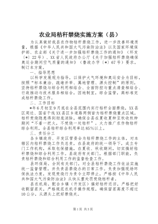 农业局秸秆禁烧实施方案（县）
