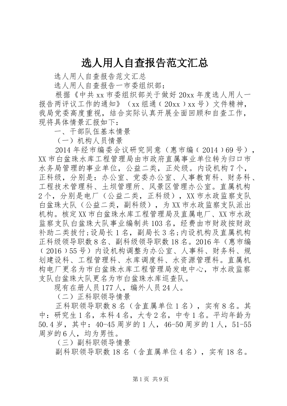 选人用人自查报告范文汇总_第1页