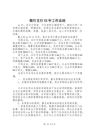 银行支行XX年工作总结