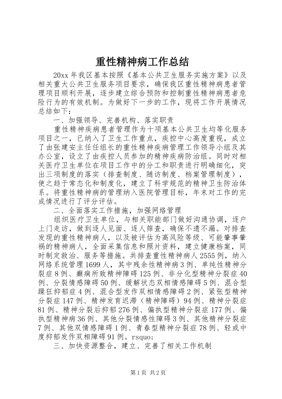 重性精神病工作总结_第1页