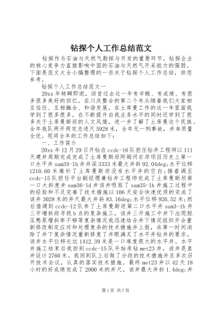钻探个人工作总结范文