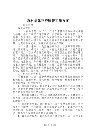 农村集体三资监管工作实施方案