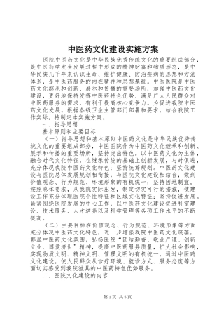 中医药文化建设方案