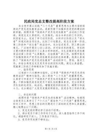 民政局党总支整改提高阶段方案