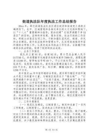 街道执法队年度执法工作总结报告