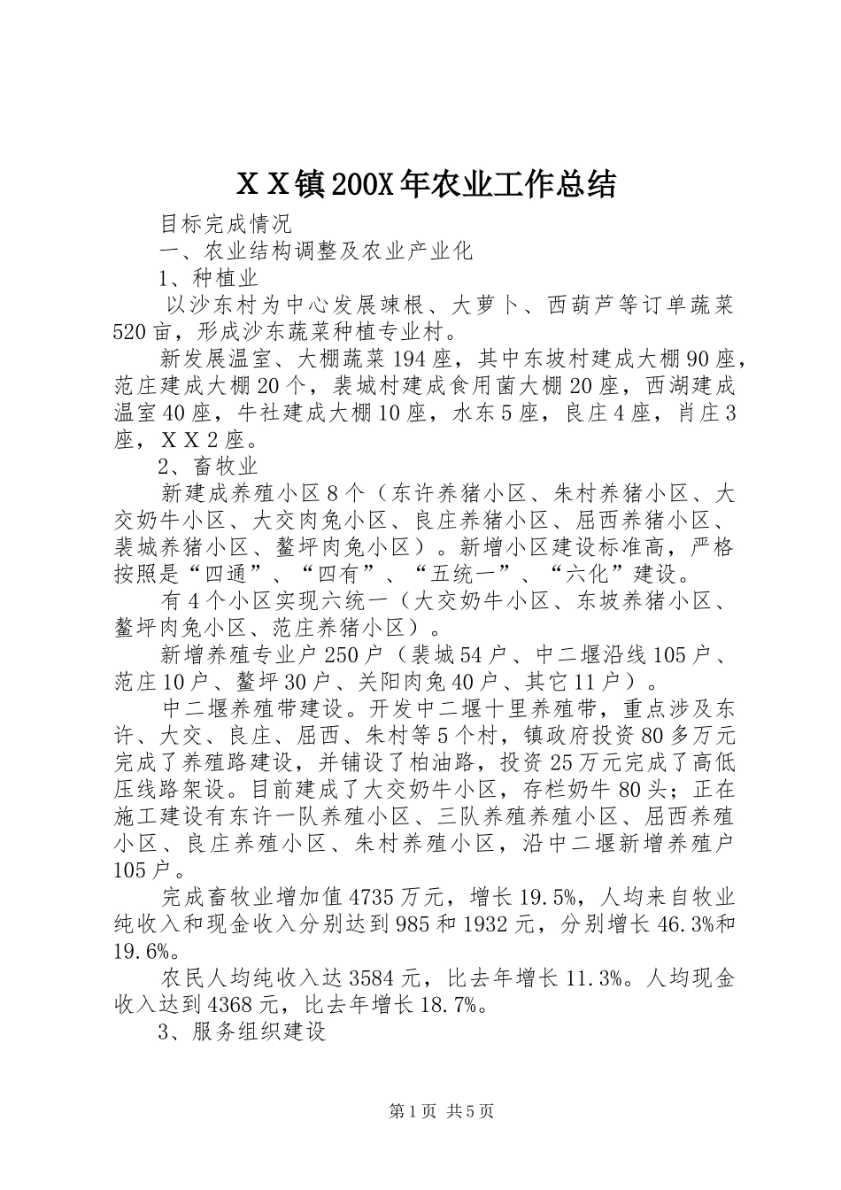 ＸＸ镇200X年农业工作总结_第1页