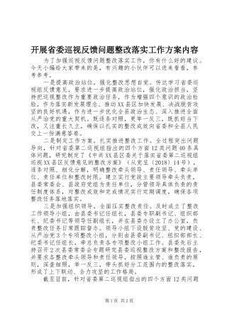 开展省委巡视反馈问题整改落实工作方案内容