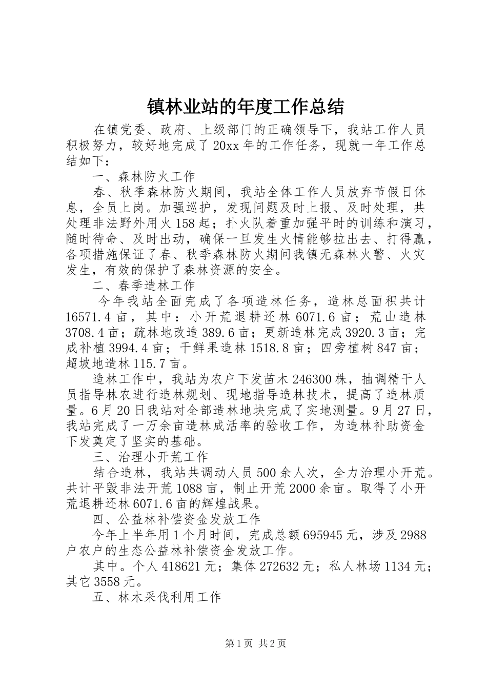 镇林业站的年度工作总结_第1页