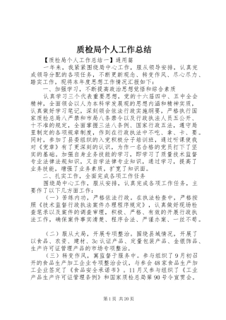 质检局个人工作总结