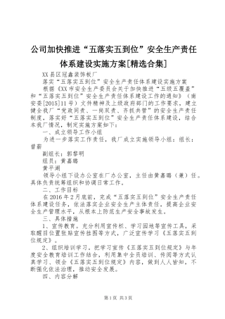 公司加快推进“五落实五到位”安全生产责任体系建设方案[精选合集]