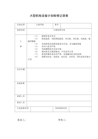 大型机电设备计划检修记录表