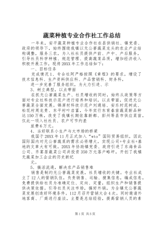 蔬菜种植专业合作社工作总结