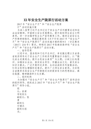 XX年安全生产陇原行活动实施方案