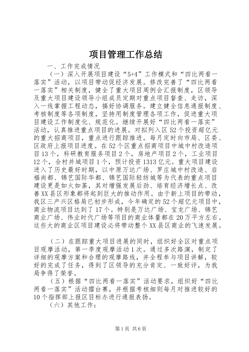 项目管理工作总结_第1页