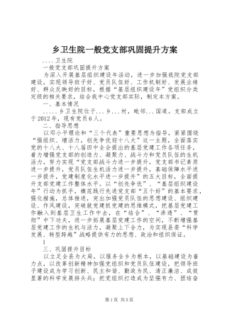 乡卫生院一般党支部巩固提升实施方案