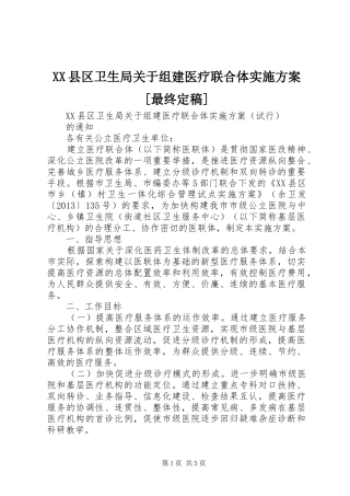 XX县区卫生局关于组建医疗联合体方案[最终定稿]