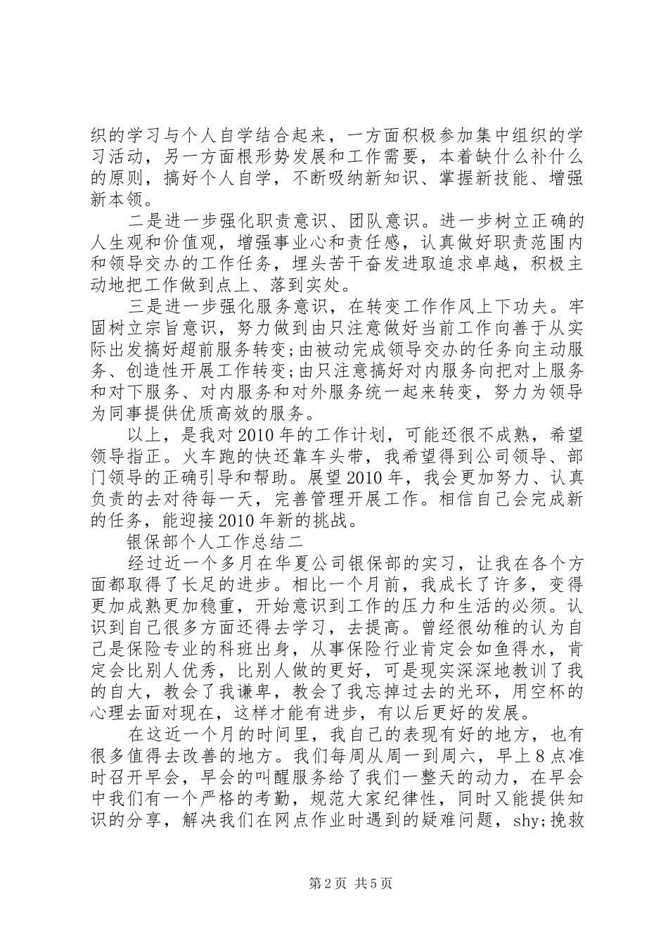 银保部个人工作总结_第2页
