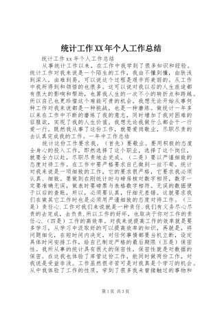统计工作XX年个人工作总结