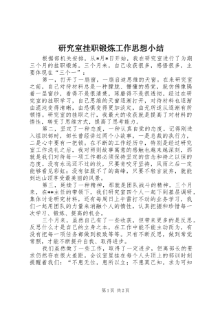 研究室挂职锻炼工作思想小结