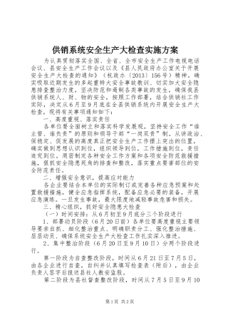 供销系统安全生产大检查方案