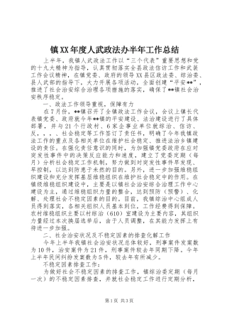 镇XX年度人武政法办半年工作总结