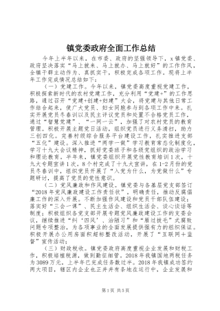 镇党委政府全面工作总结