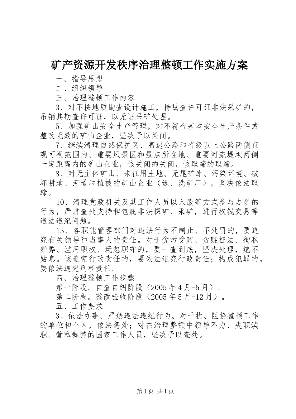 矿产资源开发秩序治理整顿工作方案_第1页