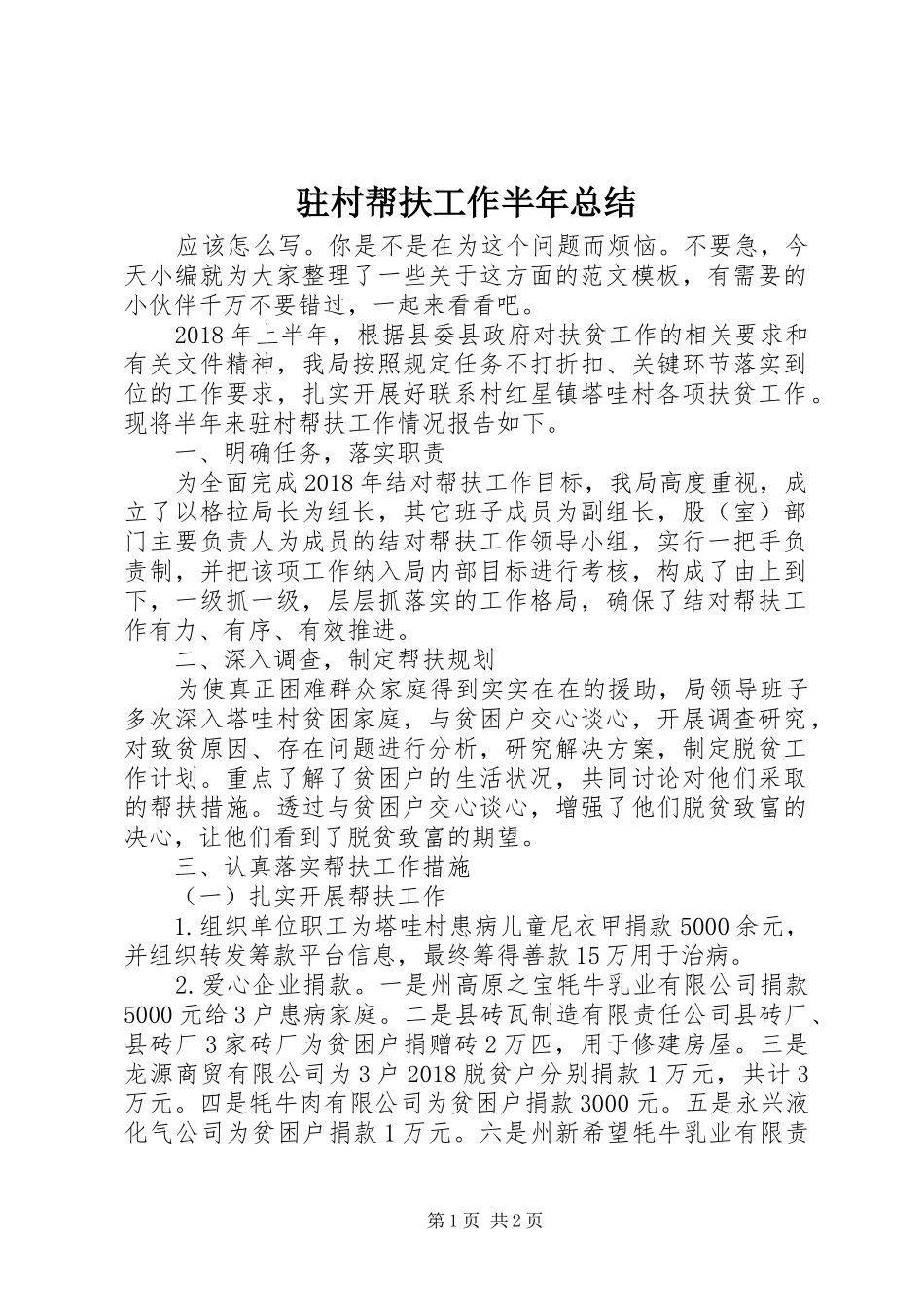 驻村帮扶工作半年总结_第1页