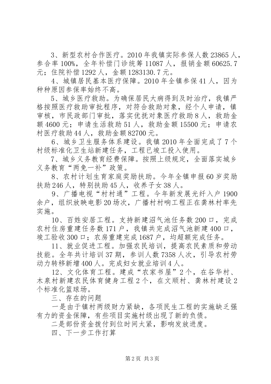 镇民生工程一年工作小结_第2页