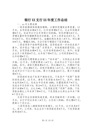 银行XX支行XX年度工作总结