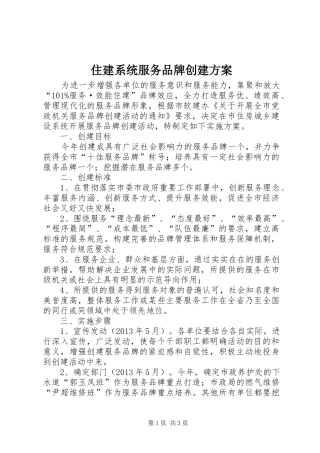 住建系统服务品牌创建实施方案
