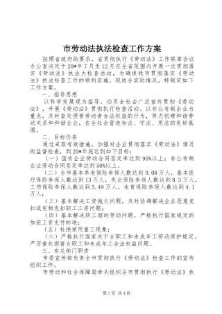 市劳动法执法检查工作实施方案