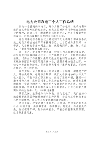 电力公司农电工个人工作总结