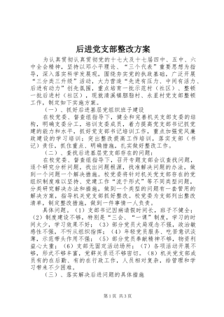 后进党支部整改实施方案